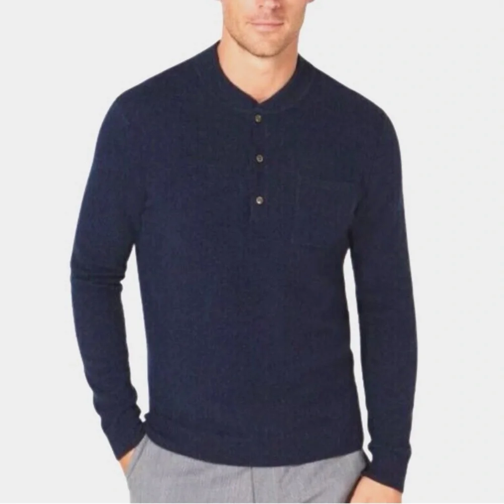 NWT Tasso Elba Men's 100% Cashmere Henley Sweater Navy Size S